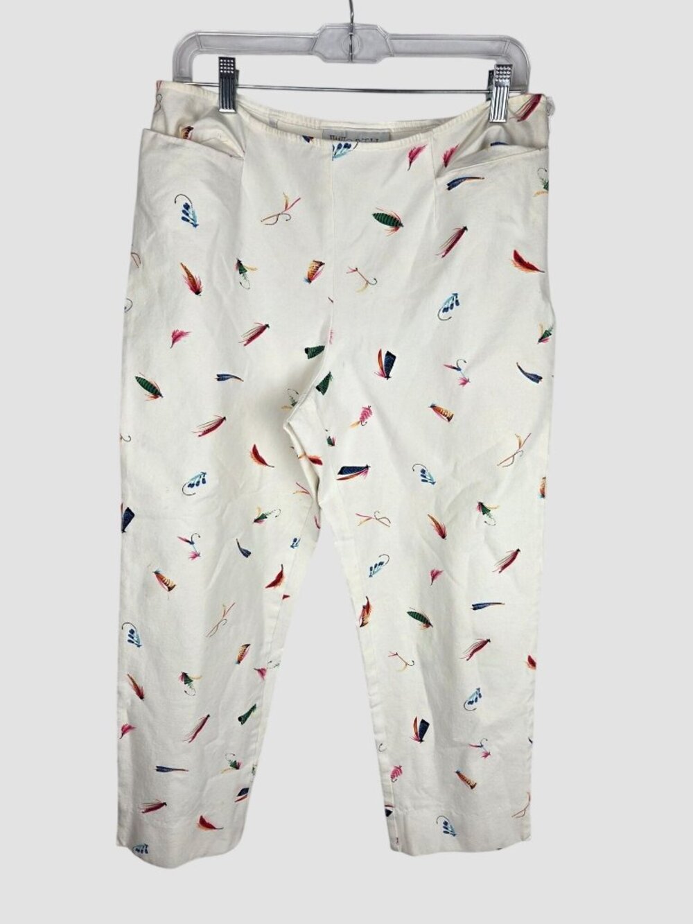 Worth White Capris Pants 12 Multicolor Cute Fishing Lures Print Preppy Coastal